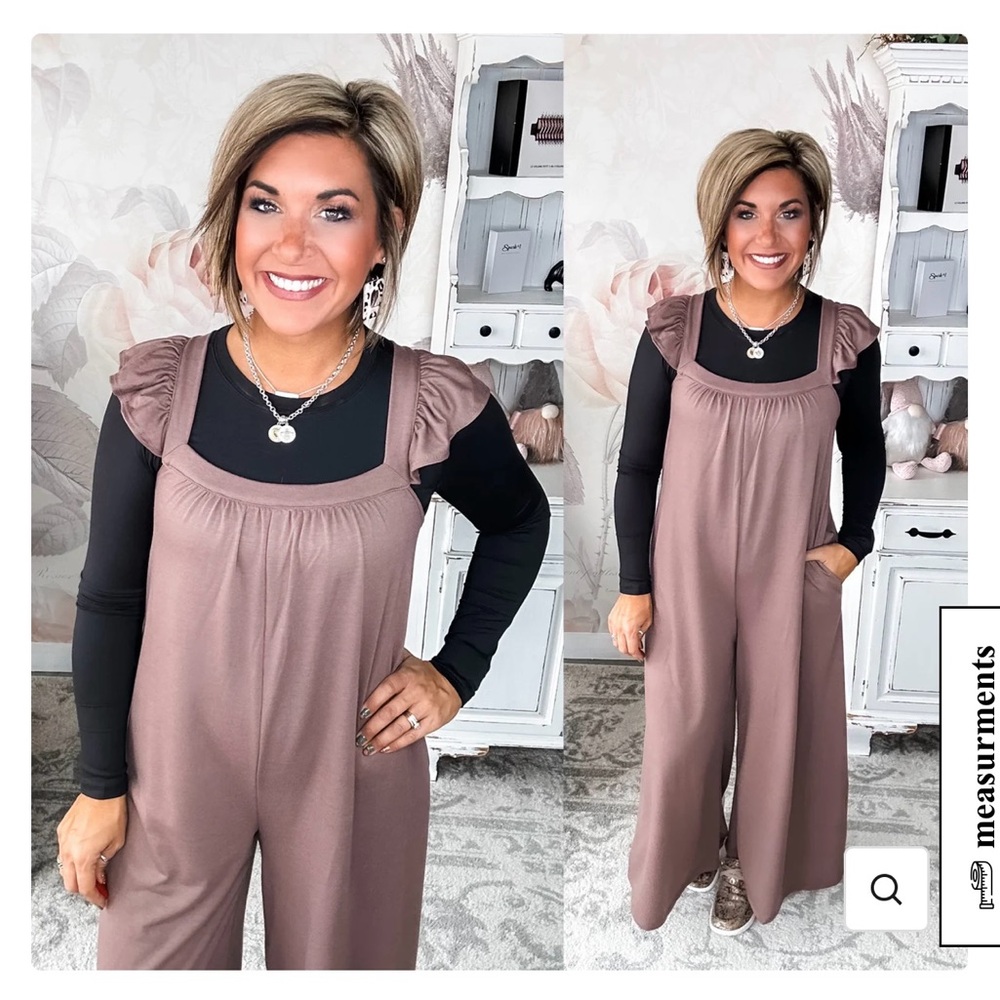 Mocha ruffle sleeve jumpsuit